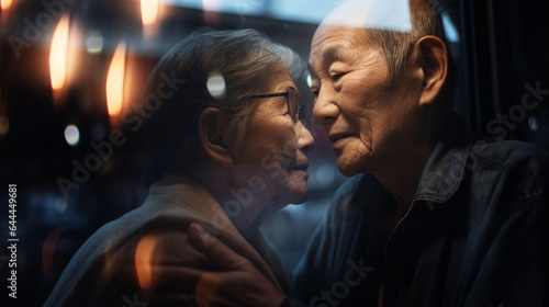 Wallpaper Mural AI Generated Image of happy Asian Senior elderly couple in love behind the window at night in looking at each other Torontodigital.ca