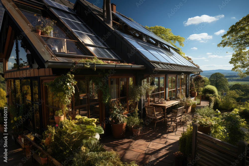 solar panel energy system on the country house roof in Germany. solar panel energy system on the country house roof in Germany.