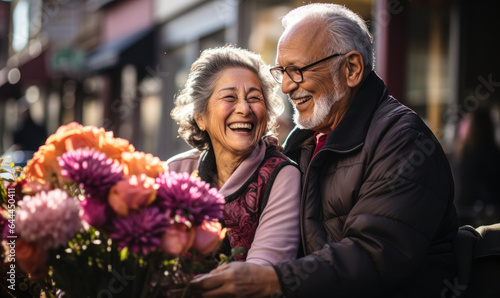 Heartfelt Moments of an Aging Latin American Couple Outside.