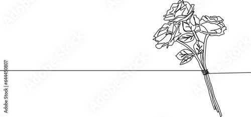 continuous single line drawing of small bouquet of roses, bunch of flowers line art vector illustration