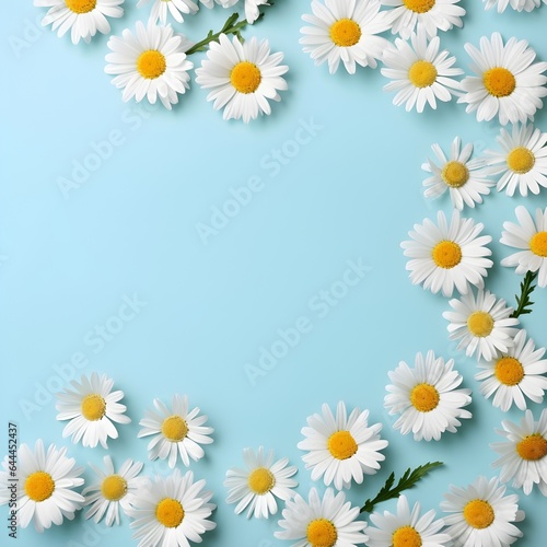 daisy flowers background blue pastel copy space, ai generative © Miftah
