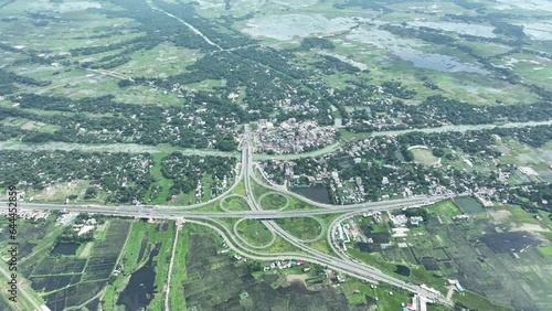 Aerial view of Bhanga four circle, a complex road intersection in Faridpur, Bangladesh. photo