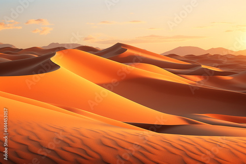 Desert sand dunes at sunset  3d render nature background