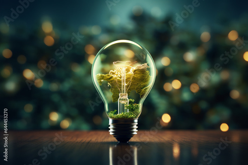 Light bulb with tree inside. Green energy concept. 3D Rendering