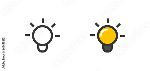 Light bulb lamp line black and flat icon. Idea symbols. Vector isolated illustration