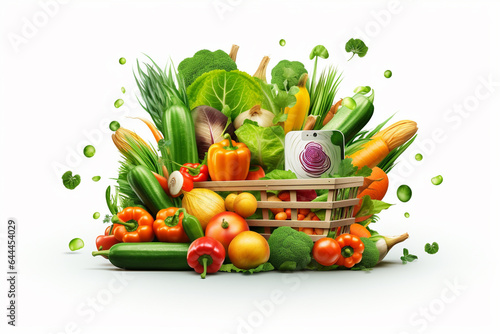 Healthy food concept with fresh vegetables and mobile phone on White background