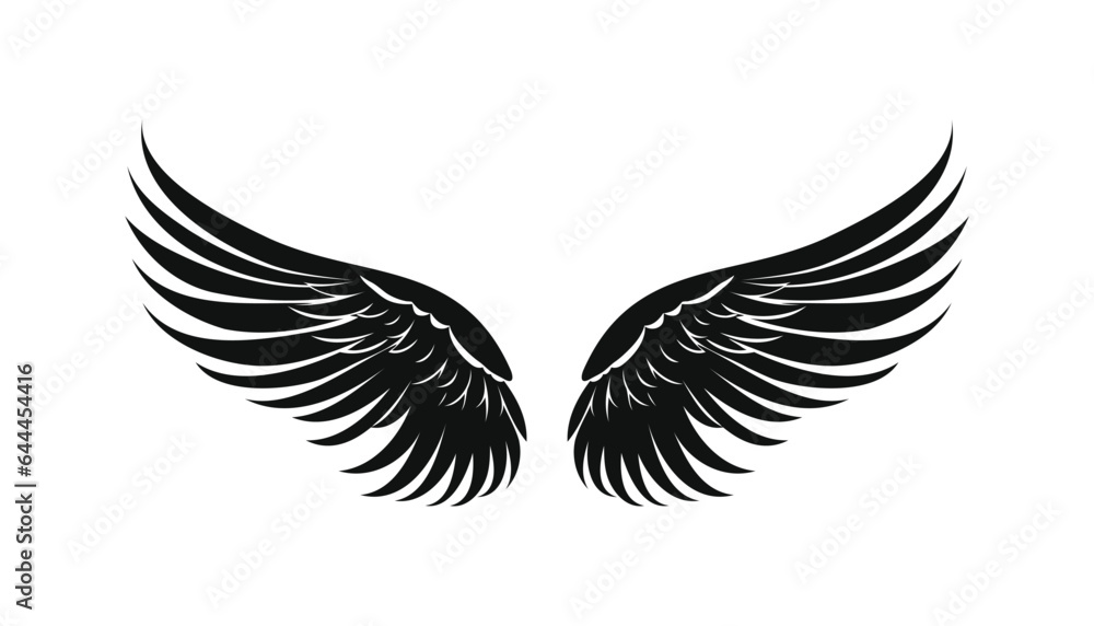 Black wings in flat design,icon on white background. Vector illustration Black wings in flat design,icon on white background. Vector illustration