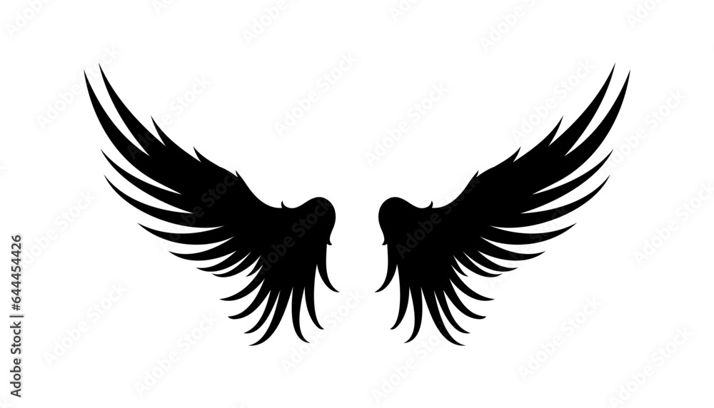 Black wings in flat design,icon on white background. Vector illustration Black wings in flat design,icon on white background. Vector illustration