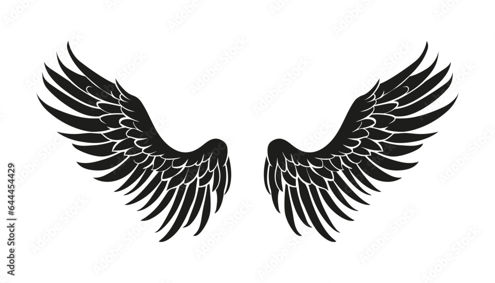 Black wings in flat design,icon on white background. Vector illustration Black wings in flat design,icon on white background. Vector illustration