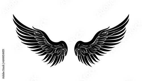 Black wings in flat design icon on white background. Vector illustration