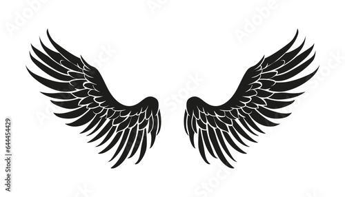 Black wings in flat design icon on white background. Vector illustration