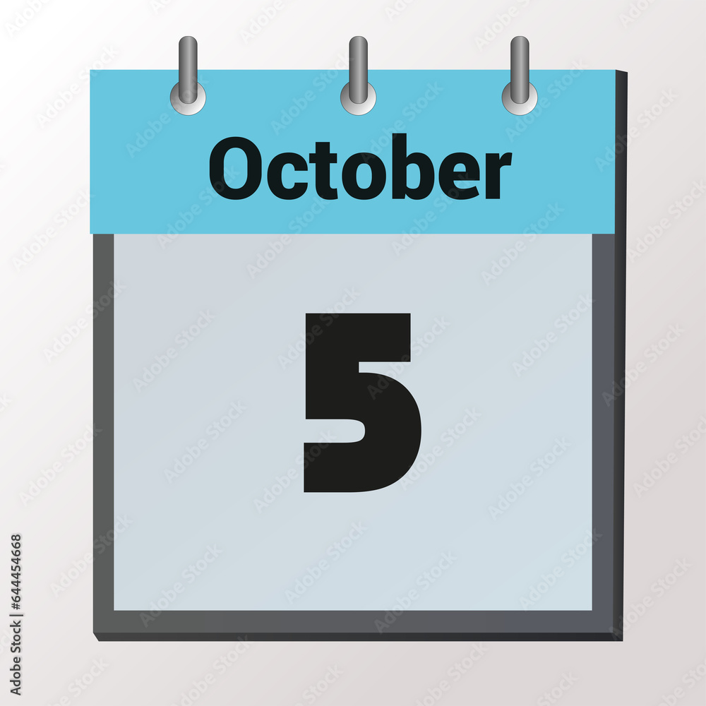 vector calendar page with date October 5, light colors vector calendar page with date October 5, light colors