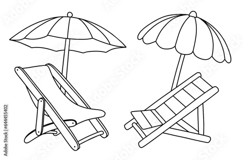 Set of hand drawn beach chairs. beach Chair Line art black isolated on white background.