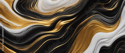 Black white gold liquid paint in mixed wavy strokes  digital painting  wallpaper