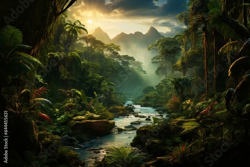 A junglescape similar to the Amazonian rainforest. Generative AI © Aurelian