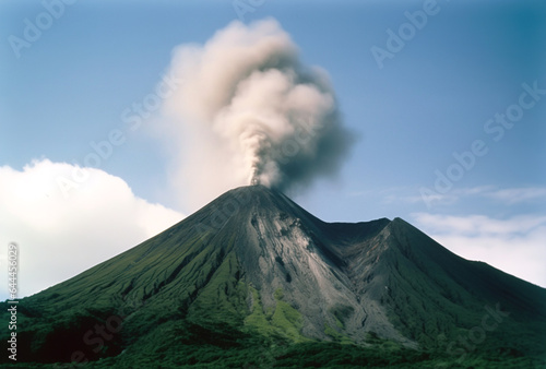View of the smoking volcano