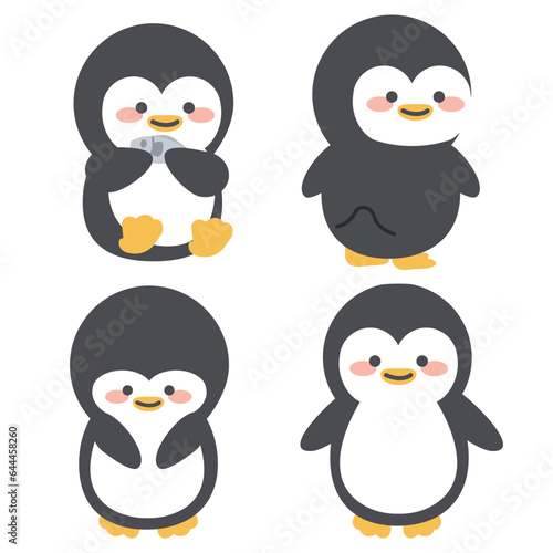 cute doodle penguin cartoon flat