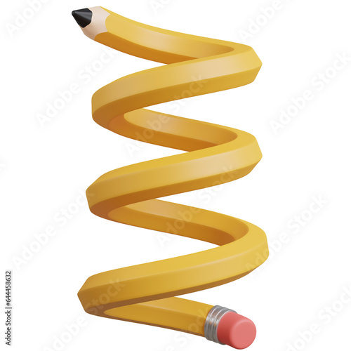 3d render of yellow pencil with abstract shape