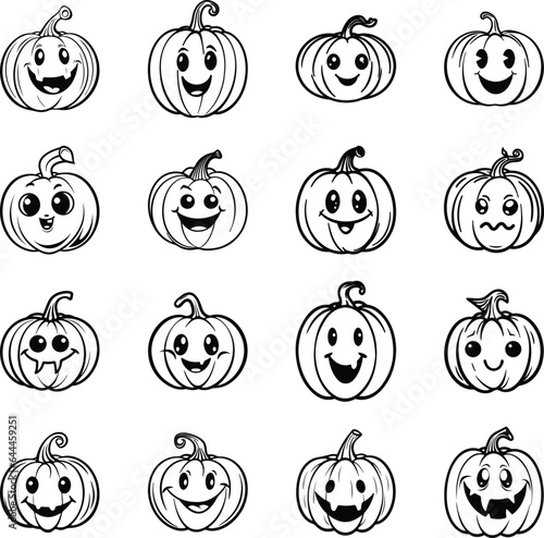 Simple Vector Set of Cute Halloween Pumpkins in black and white 1-color individually grouped. Great for Heat Transfer Vinyl cut files or printing. Page 2 of 2.