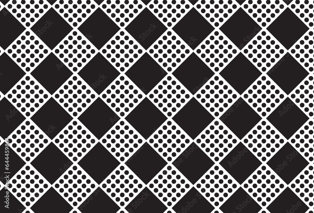 The squares and circles stacked together are black used as a backdrop Tile floor wall ceiling clothes wallpaper pattern on the table soles shoes socks hats bracelets bags ties gloves