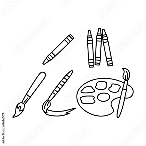 Paint brush doodle icon. Outlined on white background.