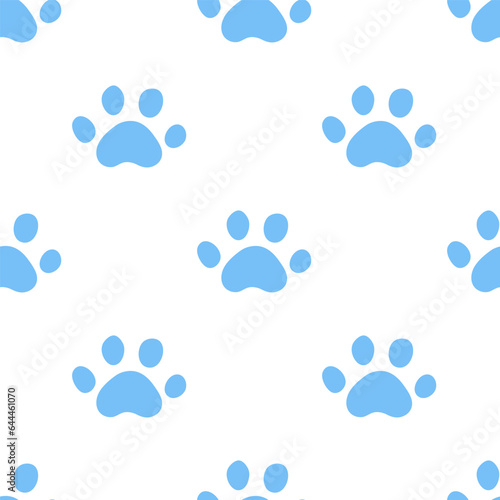 Seamless pattern with blue paws