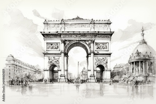 A sketch collection of the Triumph Arch in Paris. Generative AI