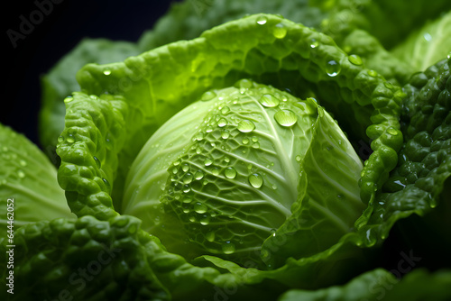 Photo of fresh and crisp lettuce leaves with sparkling water droplets photo