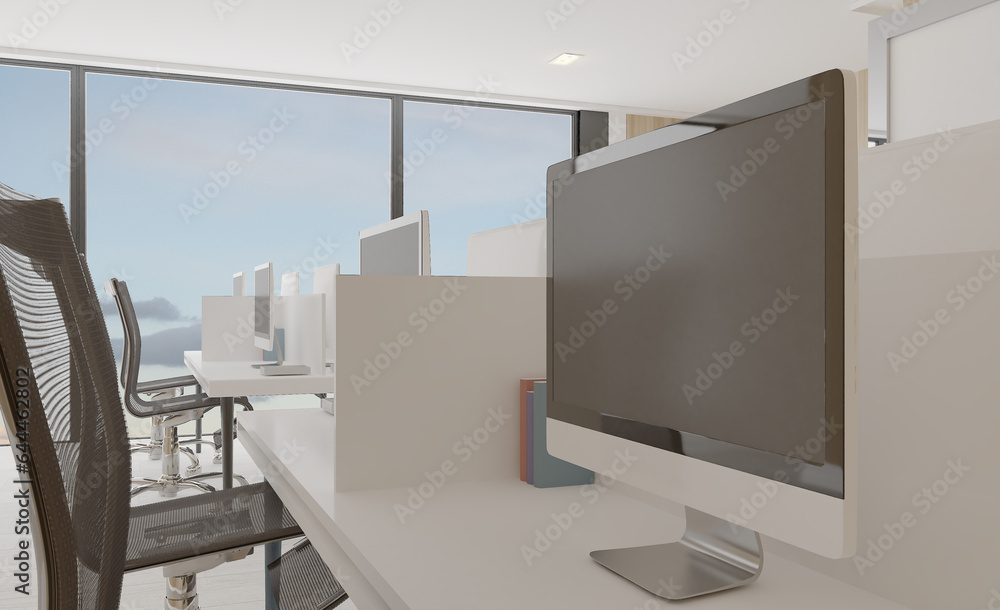 Modern office building interior. 3D rendering. Modern office building interior. 3D rendering.