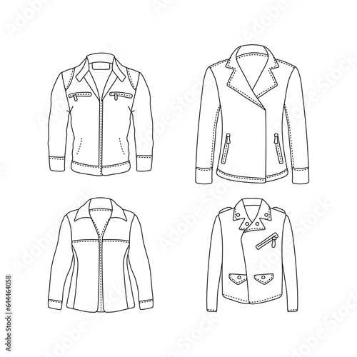 Vector Set of Black Doodle leather jacket clothes Icons