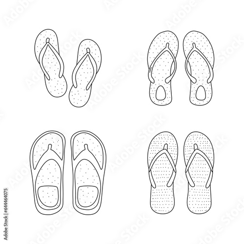 Set of summer footwear. doodle cartoon flip flops isolated on white