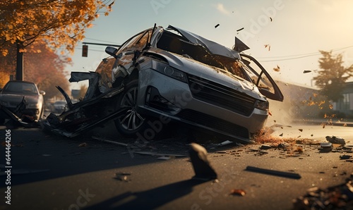 damaged car due to road accident, generative ai