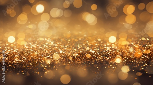 abstract golden colored background: texture with gold glitter and bokeh lights. wallpaper element