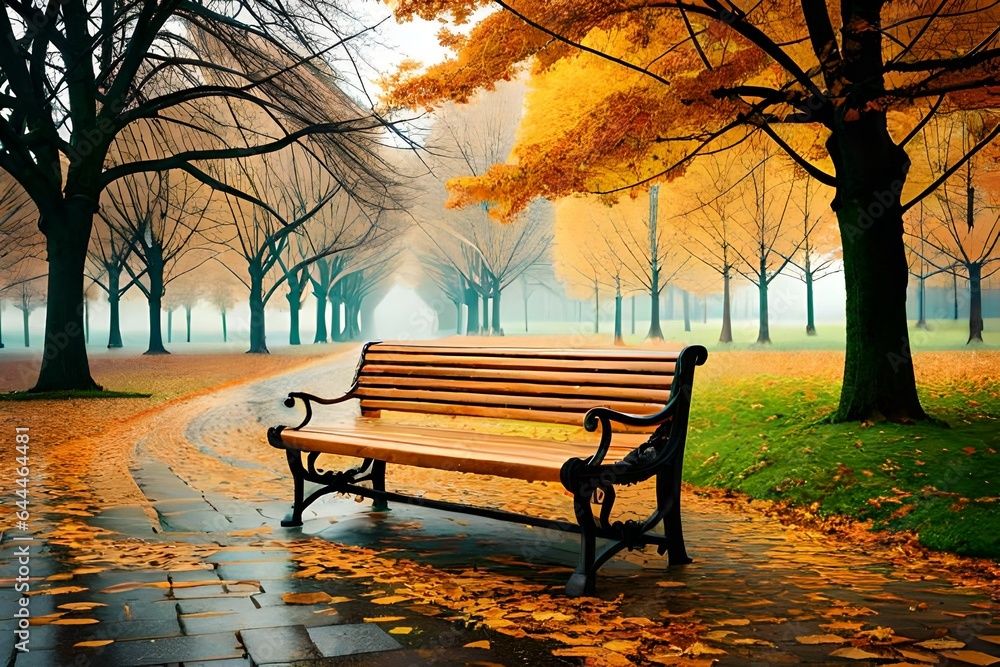 bench in autumn park beautiful background generated by AI tool 