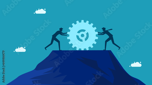 Compete for position. Two businessmen compete to push gears. vector