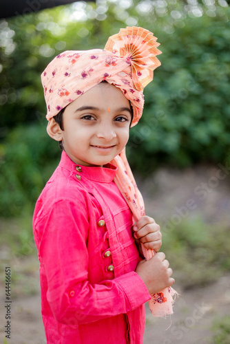 happy indian farmer son Wear sehra, maharashtrian kids, happy rular kids photo