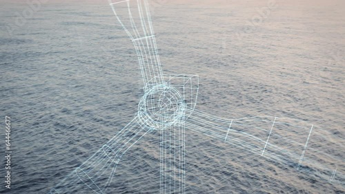 Wallpaper Mural Futuristic visualisation of the building of an offshore wind farm with several wind turbines at sunset. Digitized wireframe concepts turn into real wind turbines. Green and renewable energy concept. Torontodigital.ca