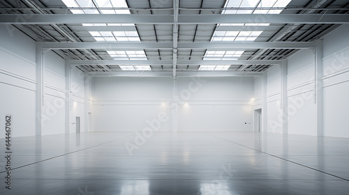 Within the confines of a vacant, sleek white warehouse..