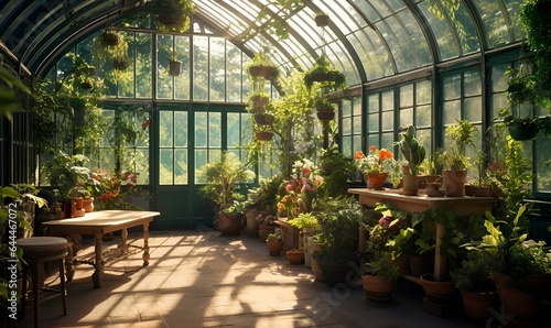 inside a greenhouse plant and interior  ai generative