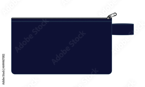 Blank Navy Blue Cosmetic Bag with Zipper on White Background, Vector File.