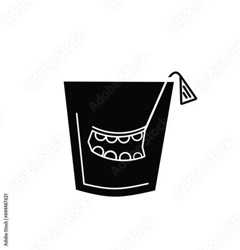 dentures in glasses icon. fake teeth dipped in water
