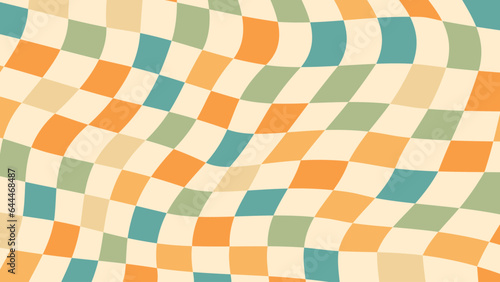 Abstract background of Psychedelic Groovy Checkerboard design in 1970s Hippie Retro style. Vector pattern ready to use for textile, cloth, wrap and other.