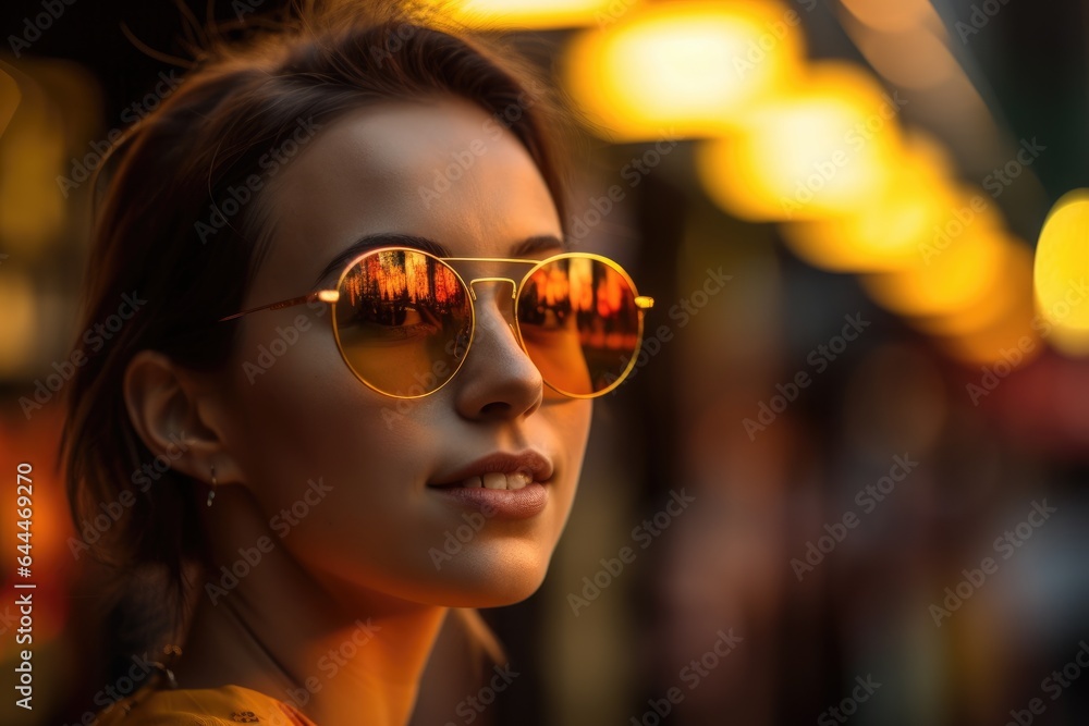 Young beautiful girl on the street with stylish glasses Young beautiful girl on the street with stylish glasses