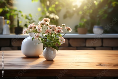 Flowering branch in a vase on a table in the kitchen
