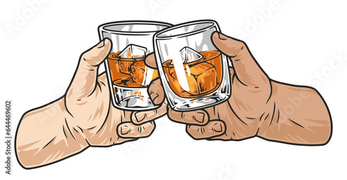 Hands with whiskey label colorful