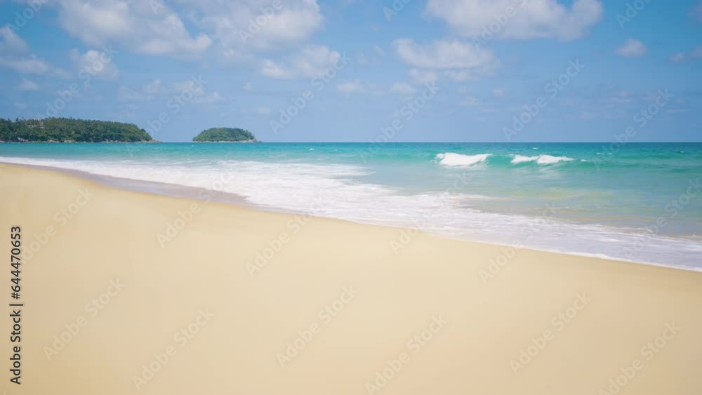 Tropical beach waves clear water smooth splashing soft waters. Panorama summer travel beach vacation and holiday background daylight. Tropical beach waves clear water smooth splashing soft waters. Panorama summer travel beach vacation and holiday background daylight.