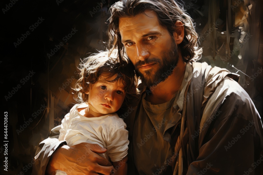 portrait of jesus with little girl in arm