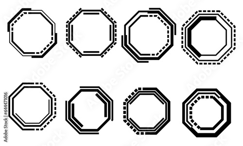 Set of HUD octagon modern user interface elements design technology cyber black on white futuristic vector
