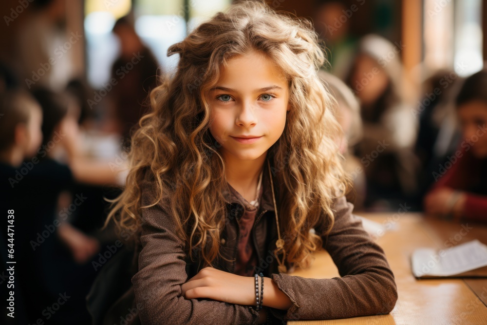 schoolgirl, high school student in the classroom close up a