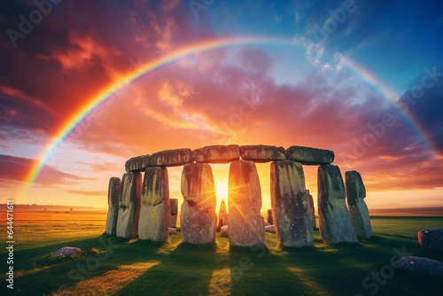 rainbow over the stonehenge photo